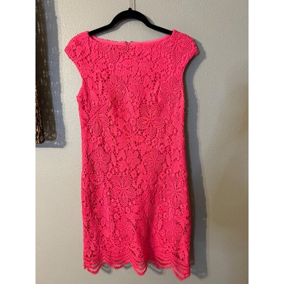 Anne Klein Dress 6 Pink Stretch Lace Cap Sleeve Career Church Party Summer - Picture 8 of 8